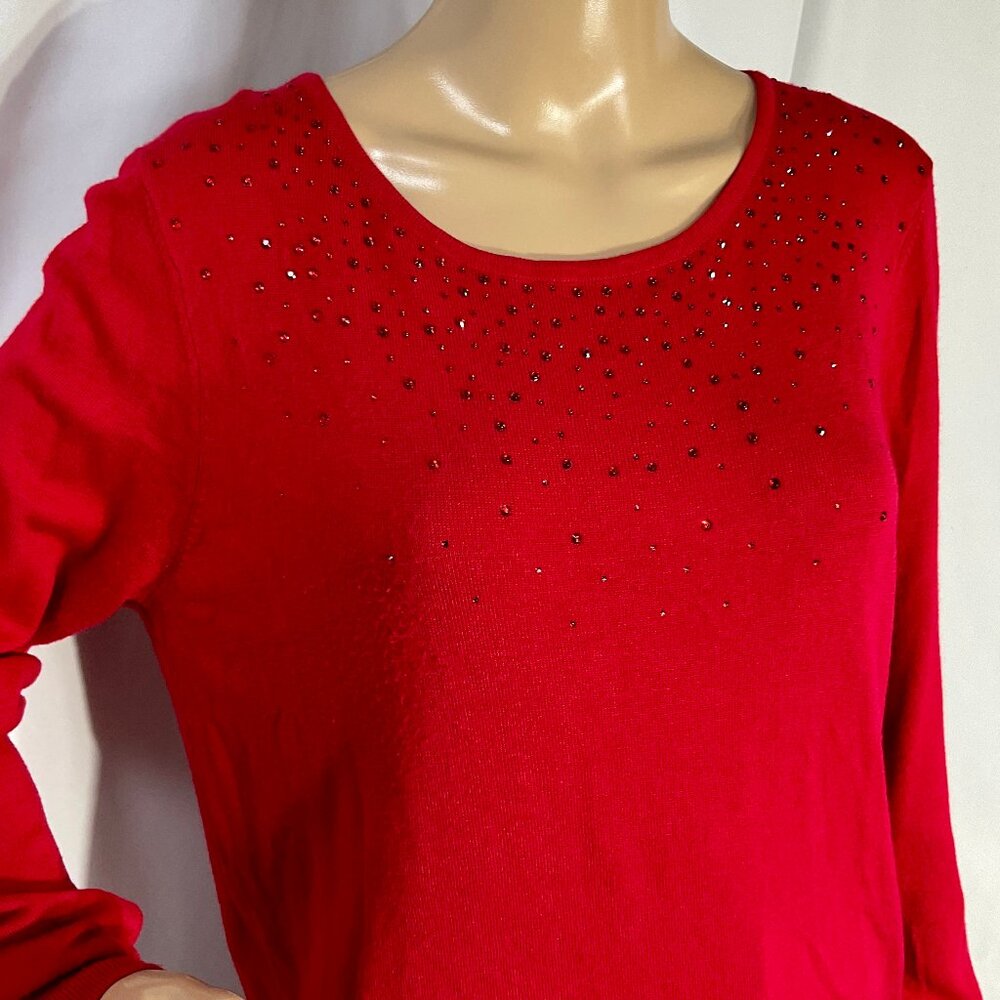 George Sz L/12-14 Red with Rhinestones Sweater Shirt Womens Rayon Blend